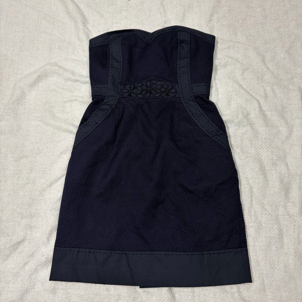 Rebecca Taylor Blue textured Tube Sleeveless Beaded Dress Sz 0 Party Wedding